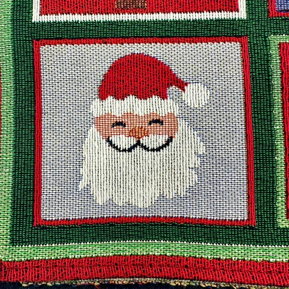Christmas Tapestry Table Runner 72x13 Cotton Snowman Santa Holly by Holiday Home